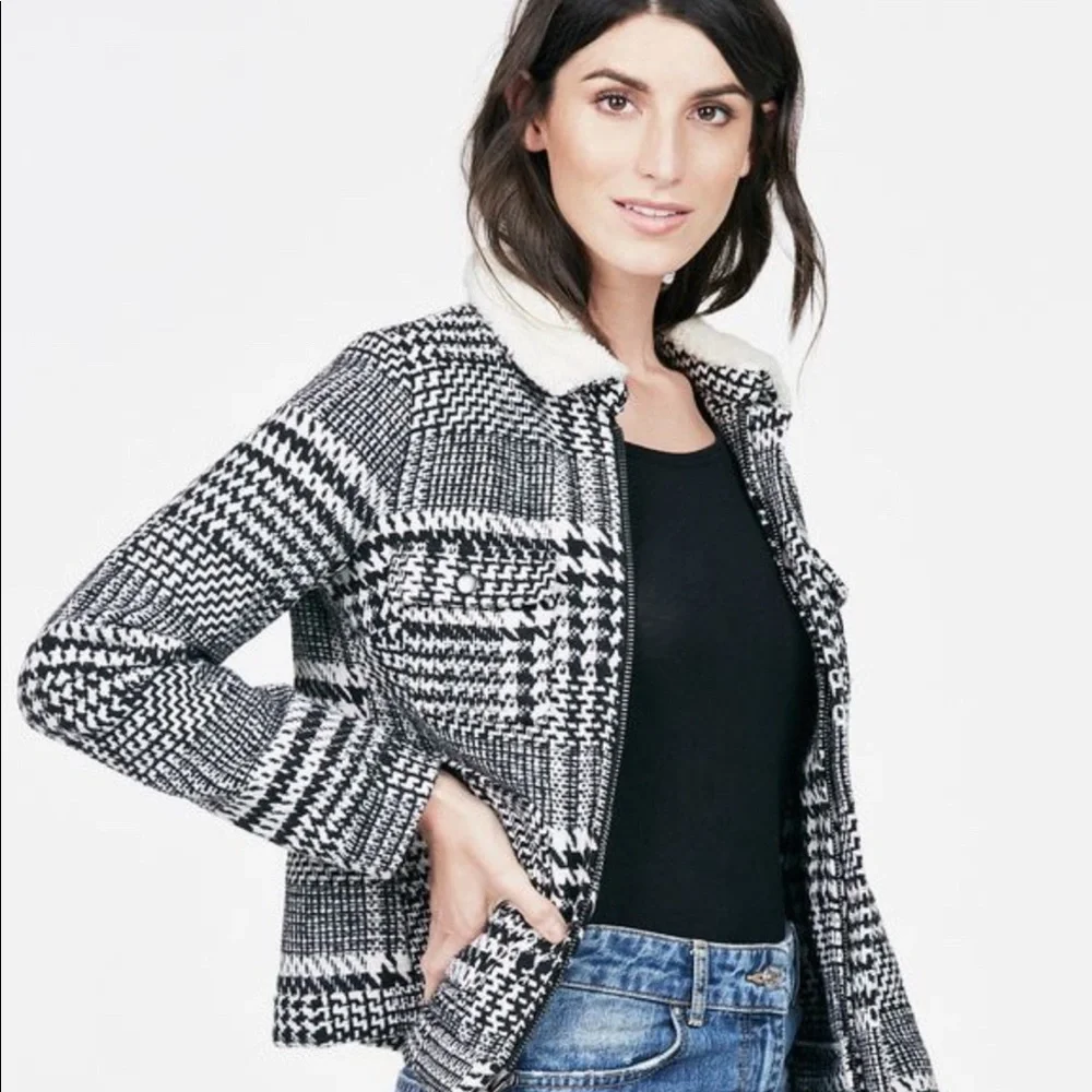 JUST FAB XXL Classic thick Fabric Plaid Black/White Jacket NEW Super Cute!! - Picture 8 of 8